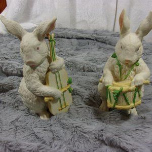H-59 SET OF 2 DEPT.56 EASTER BUNNIES DRUMMER & CELLO/BASS PLAYER